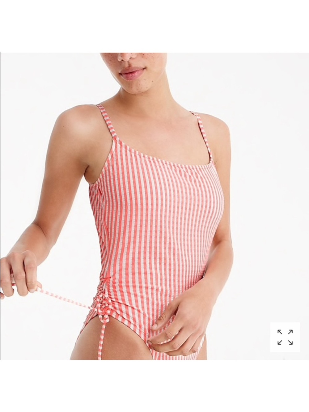 J. Crew Pink and White Seersucker Striped One-Piece Swimsuit Size 10